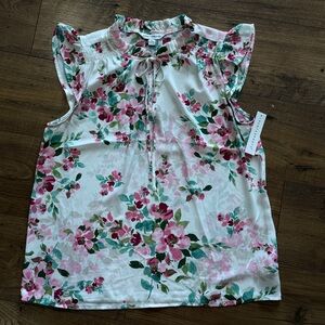 Counterparts NWT‎ Floral Blouse Tank Top White Ruffle Sleeve Women's Sz Large L